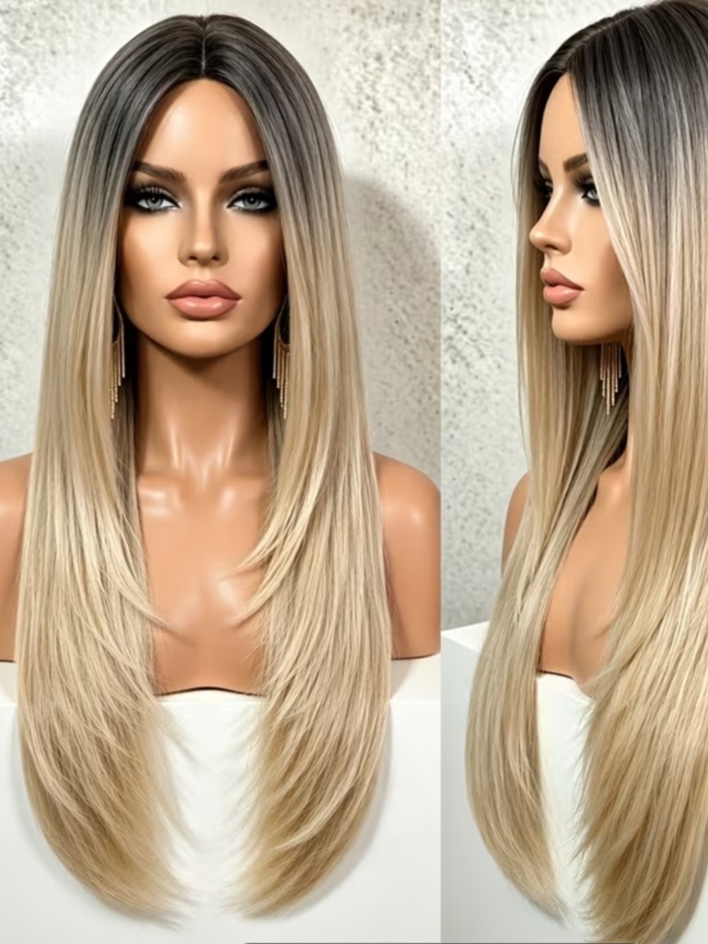 Natural Looking 22” Ombre Ash Blonde Straight Bob Wig.
